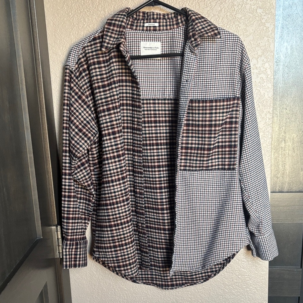 Abercrombie & Fitch Patchwork Plaid Button-Down Oversized Shirt